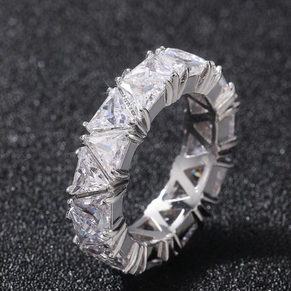 Jewelry - Shiny Triangle CZ Silver Plated Trendy Eternity Ring for Women, L211